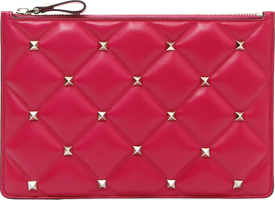 Valentino Candystud Medium Flat Quilted Leather Pouch Bag