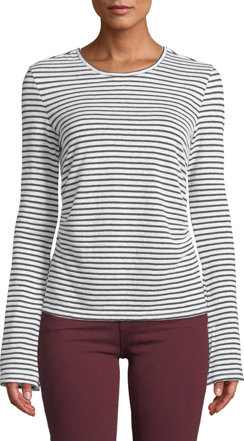 FRAME DENIM Striped Bell-Sleeve Linen Tee