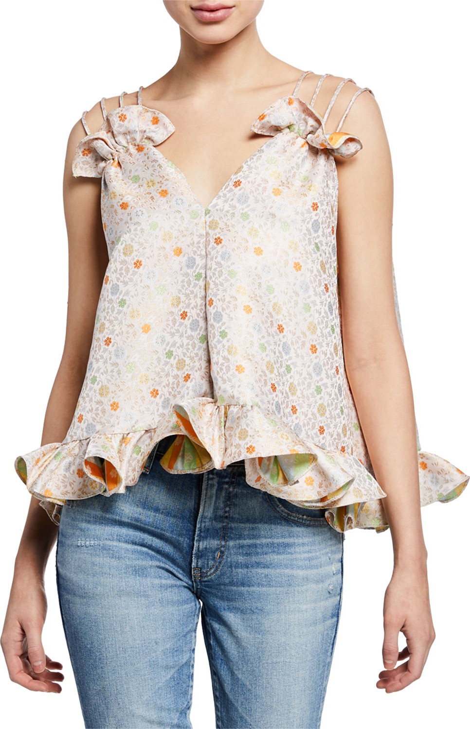 Caroline Constas Mara Strappy Floral Ruffle Top
