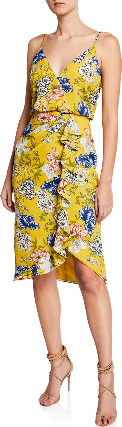 Aidan by Aidan Mattox Floral-Print Sleeveless Ruffle Cocktail Dress