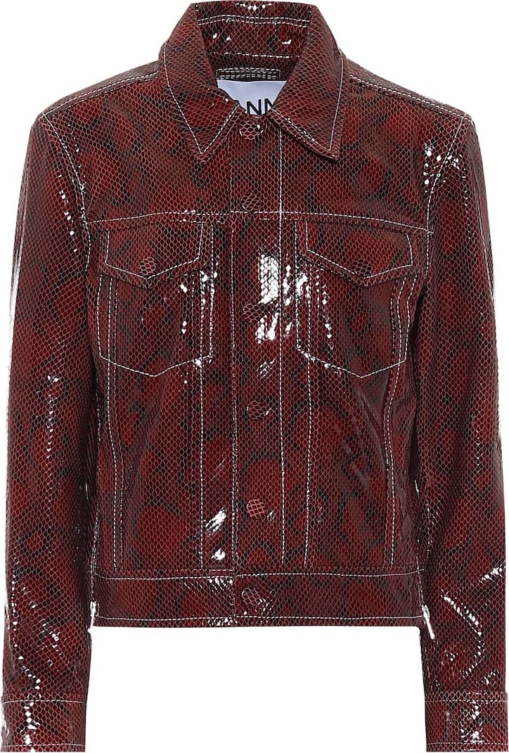 Ganni Snake-effect leather biker jacket