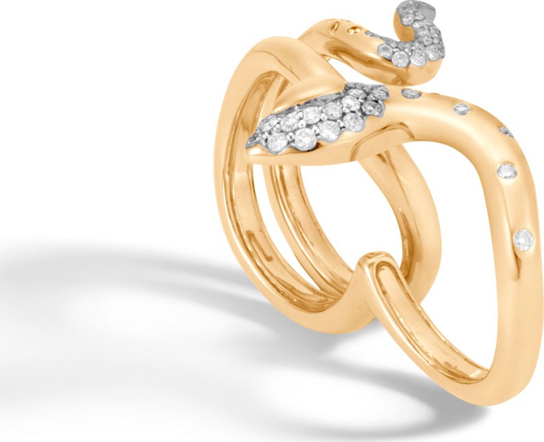 John Hardy 18k Legends Cobra Two-Finger Ring w/ Diamonds, Size 7
