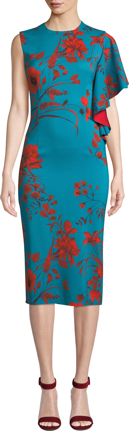 Sachin & Babi April Floral Dress w/ One Draped Sleeve