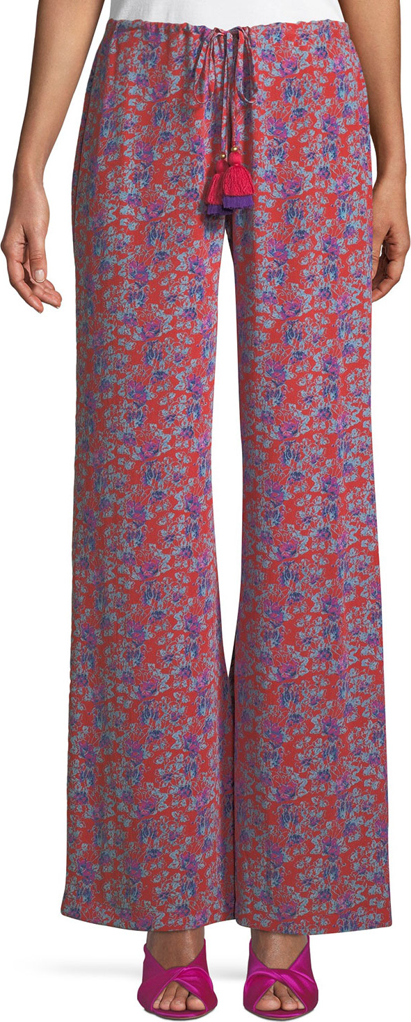 FIGUE Ipanema Fridas Wallpaper Floral-Print Wide-Leg Silk Pants