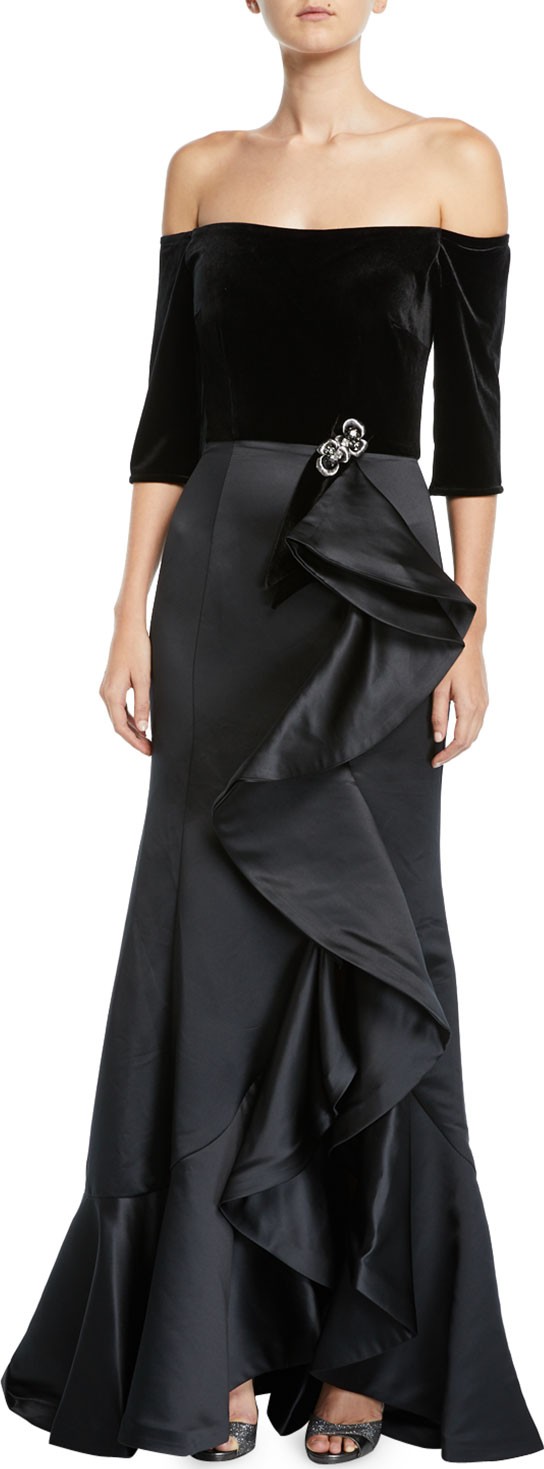 Jovani Off-the-Shoulder Velvet & Taffeta Gown