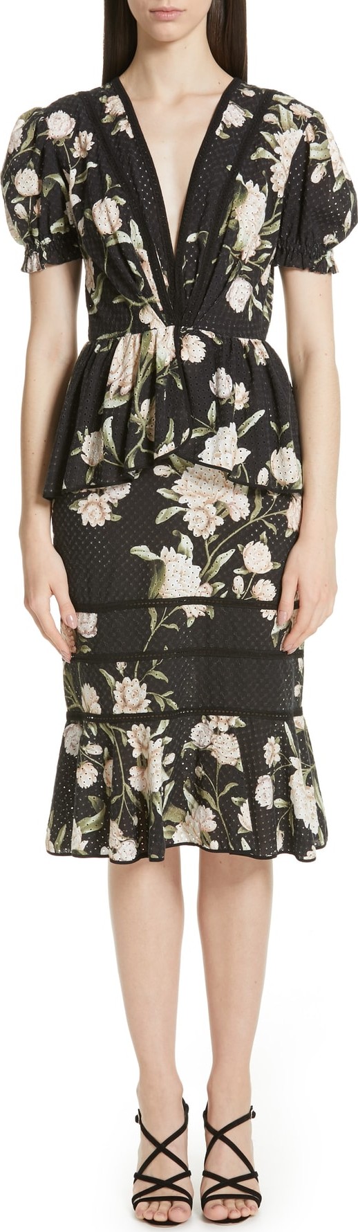 Johanna Ortiz Estate Floral Print Eyelet Dress