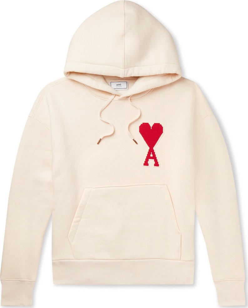 AMI Logo-Appliquéd Fleece-Back Cotton-Jersey Hoodie