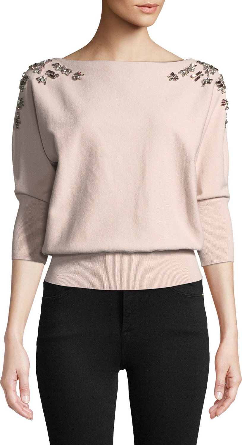MILLY Jewel Embellished Dolman Sweater