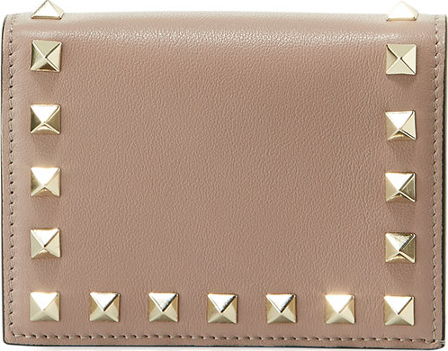 Valentino Rockstud Leather Flap French Wallet