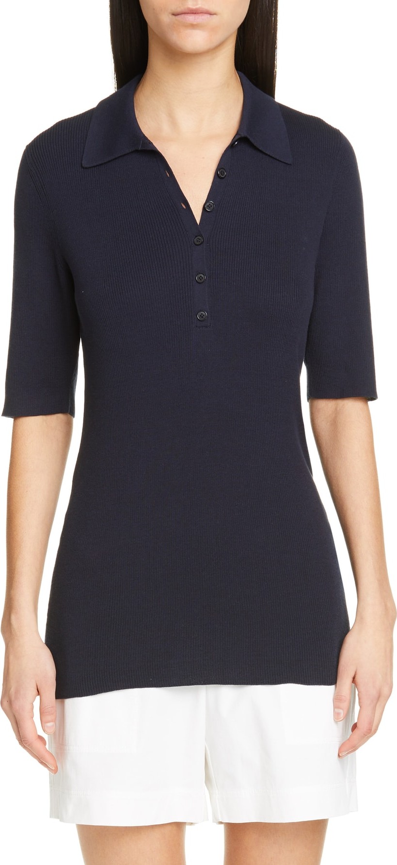 Lafayette 148 New York Rib Knit Polo Sweater