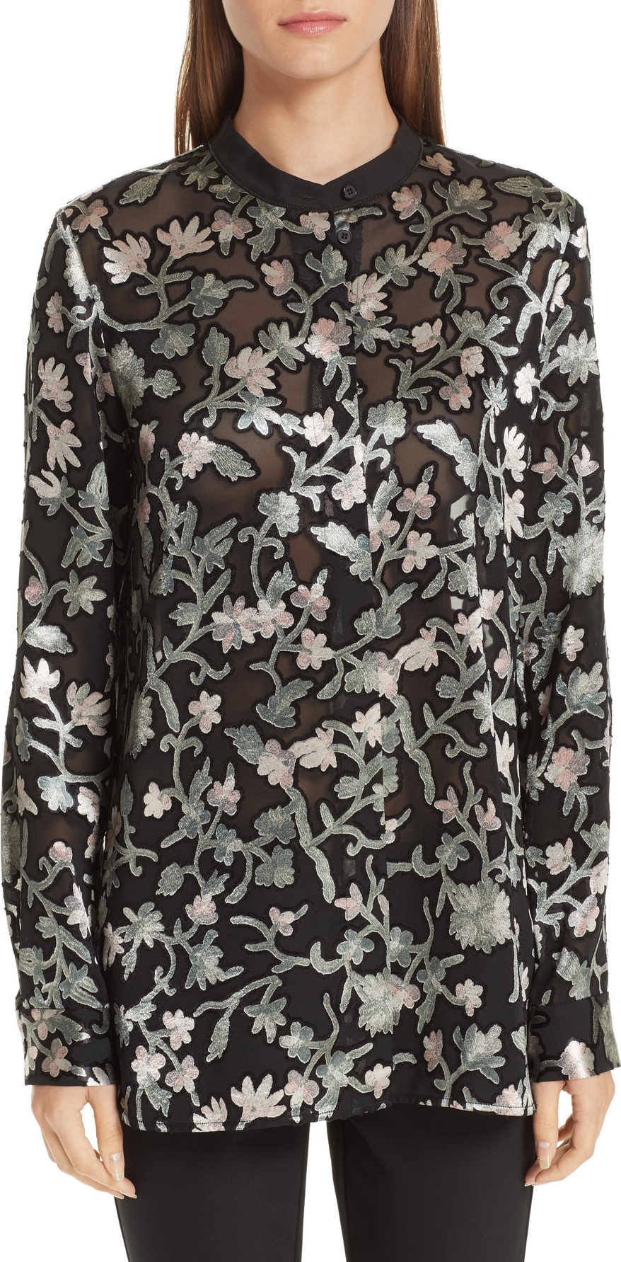 Lafayette 148 New York Brayden Burnout Velvet Blouse