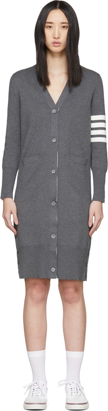 Thom Browne Grey Milano Stitch 4-Bar Long Cardigan