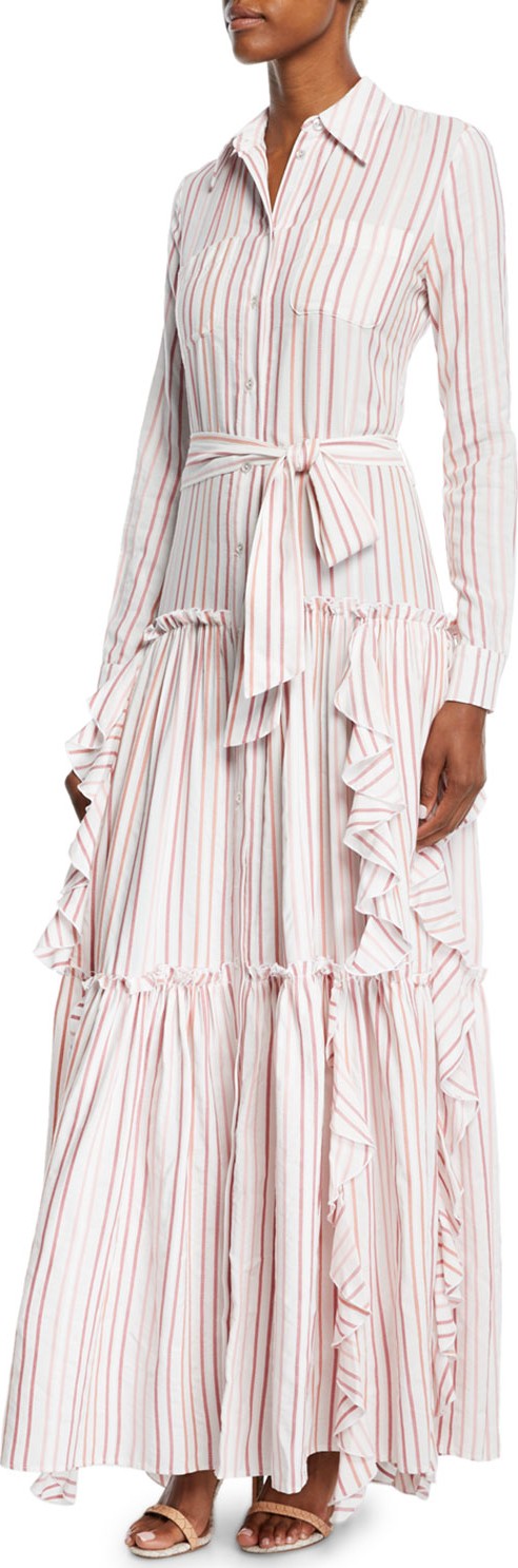 Alexis Pavilla Striped Tiered Ruffle Button-Front Maxi Dress