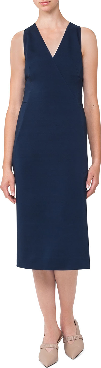 Akris Sleeveless V-Neck Silk Shantung Dress