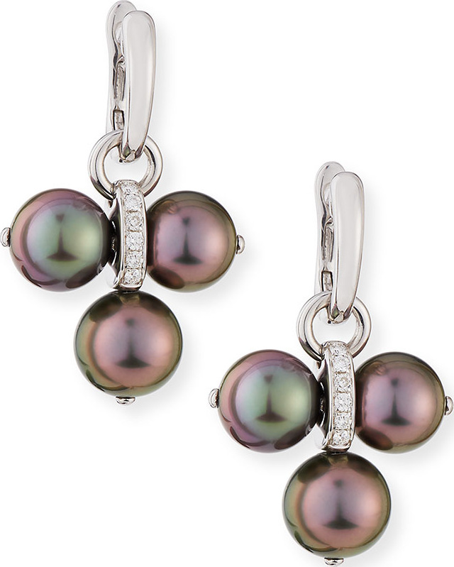 Belpearl Detachable Tahitian Pearl Trio Drop Earrings with Diamonds