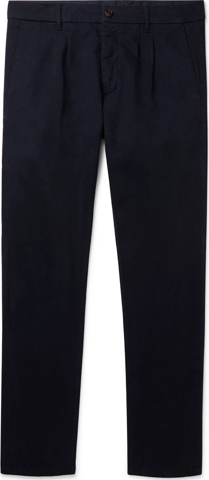 Altea Navy Slim-Fit Pleated Cotton-Blend Gabardine Trousers