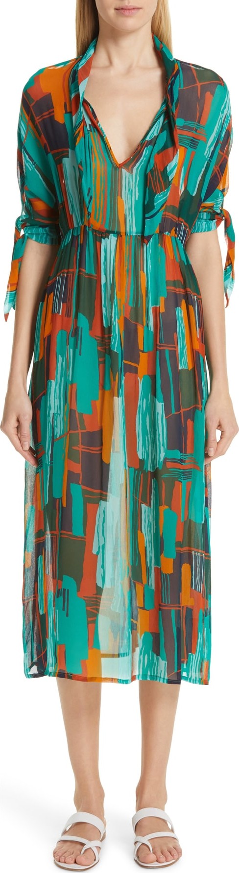 Roseanna Print Tie Neck Midi Dress