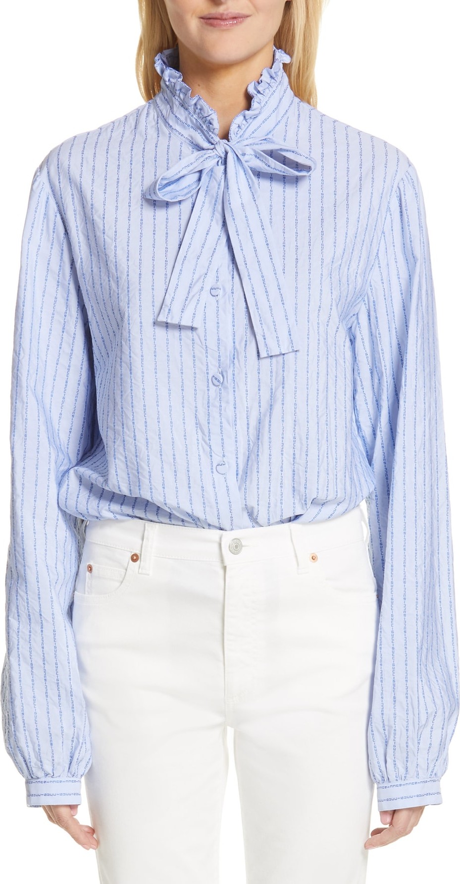 Gucci Logo Stripe Tie Neck Blouse