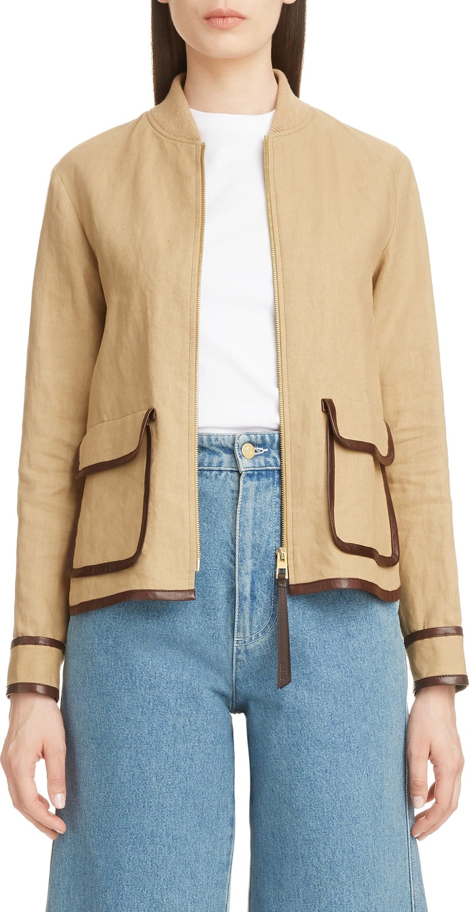LOEWE Saharienne Leather Trim Linen & Cotton Jacket