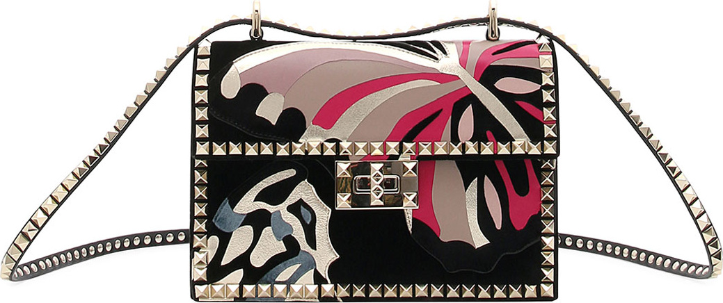 Valentino Rockstud No Limit Butterfly Velvet Shoulder Bag