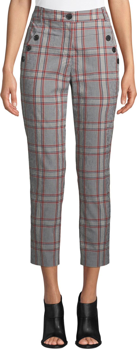 Veronica Beard Farrow Button-Detail Plaid Pants