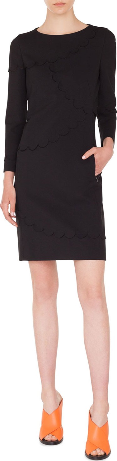 Akris Punto Long-Sleeve Sheath Dress with Memphis Scallop Details