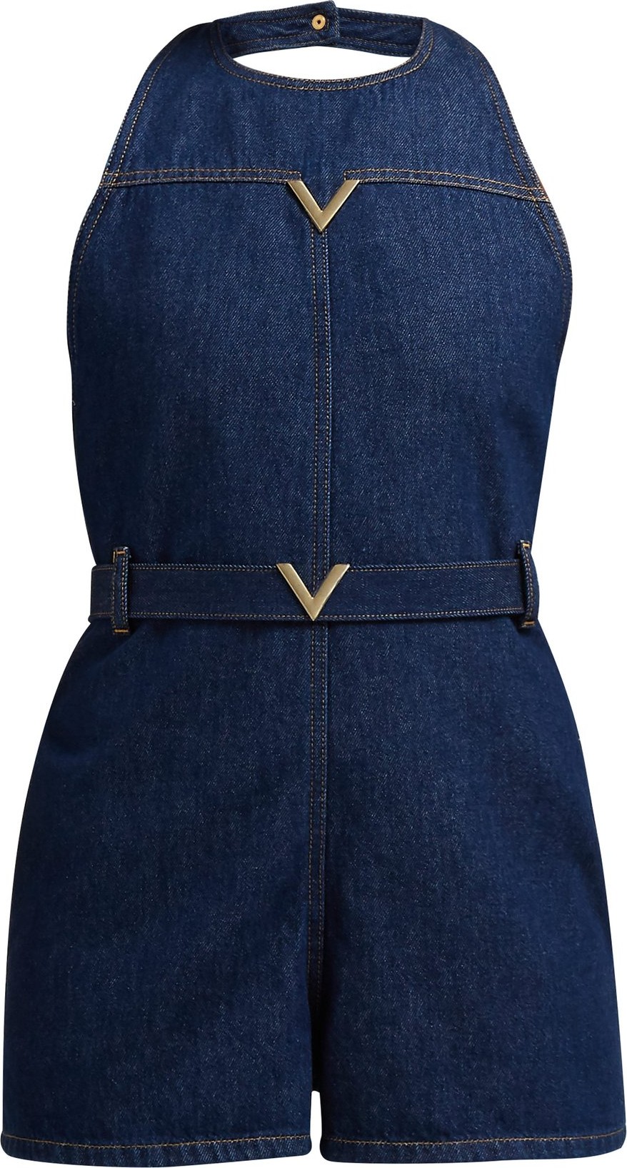 Valentino V-plaque halterneck denim playsuit