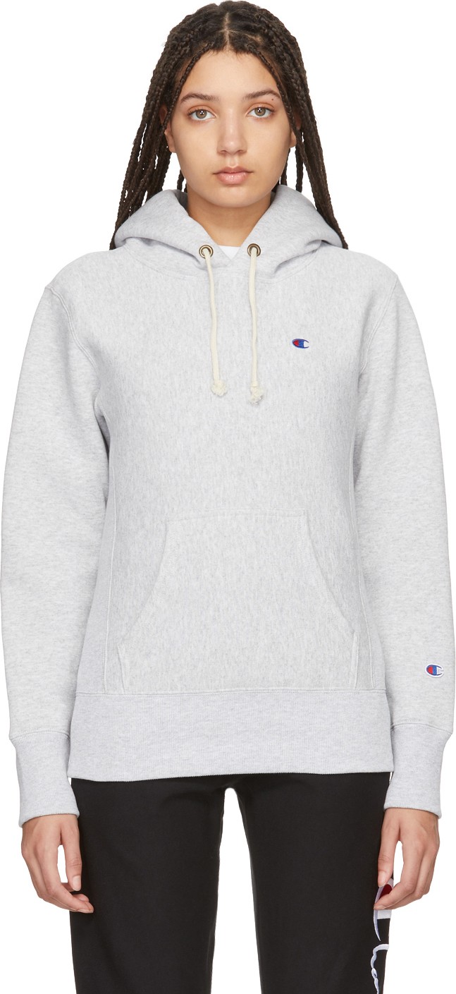 Champion Reverse Weave Grey Logo Hoodie