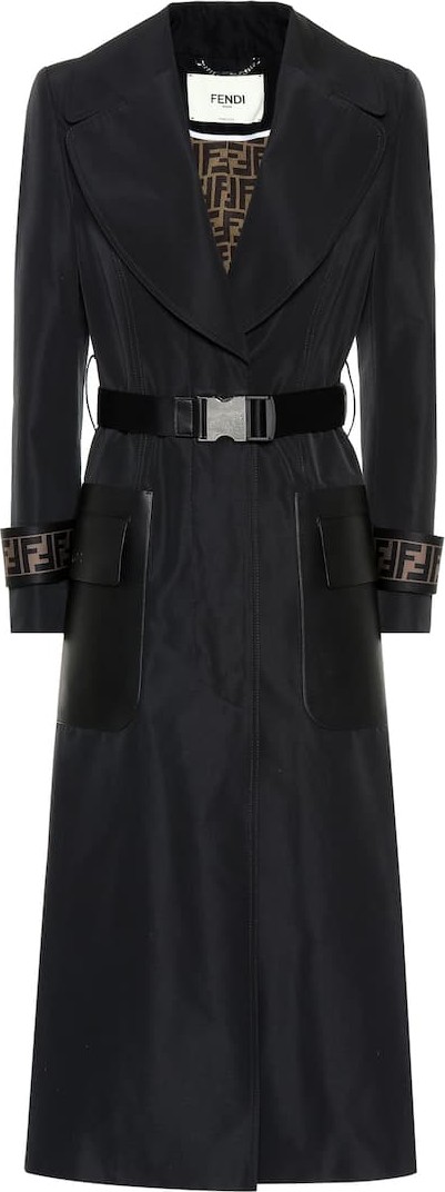 Fendi Leather-trimmed faille trench coat