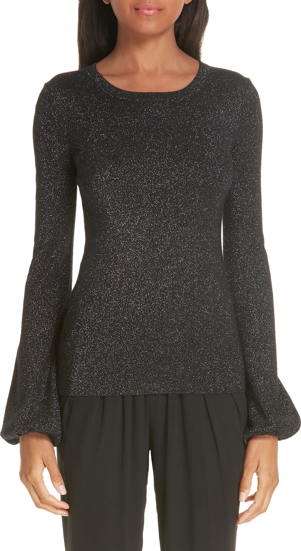 Michael Kors Peasant Sleeve Metallic Merino Wool Blend Sweater