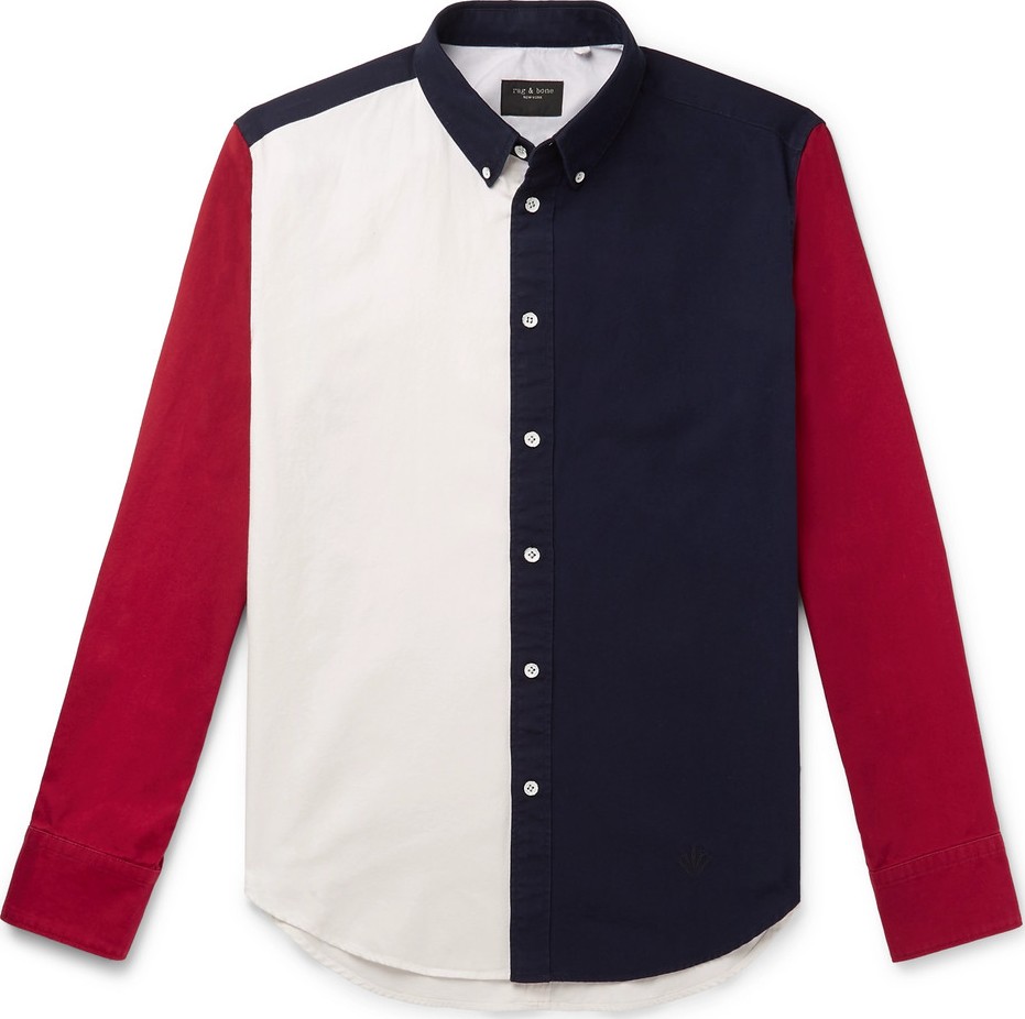 Rag & Bone Tomlin Slim-Fit Button-Down Collar Colour-Block Cotton Oxford Shirt