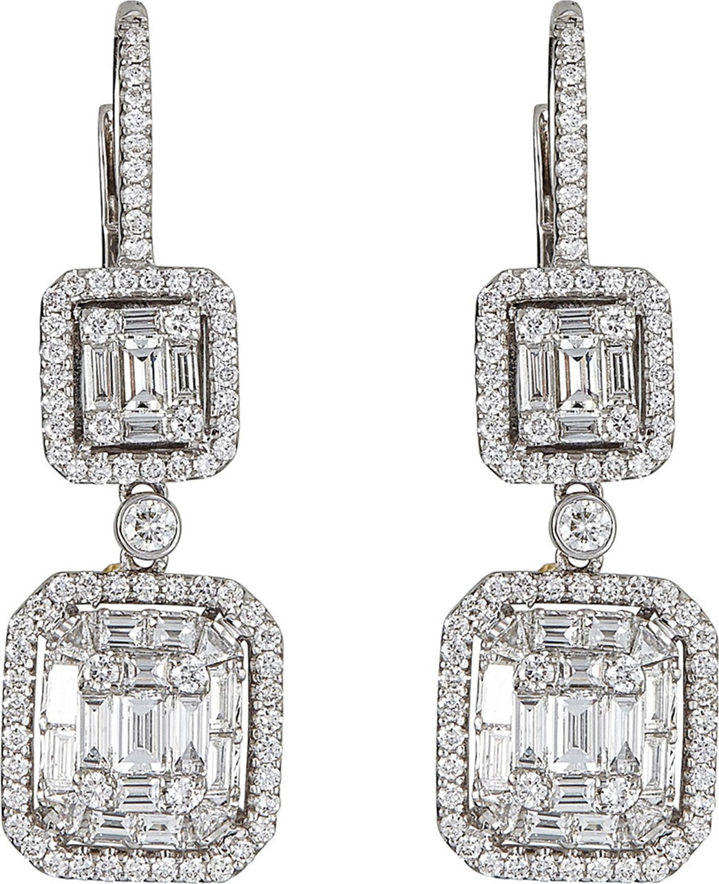 ZYDO Mosaic 18k White Gold Octagonal Diamond Double-Drop Earrings