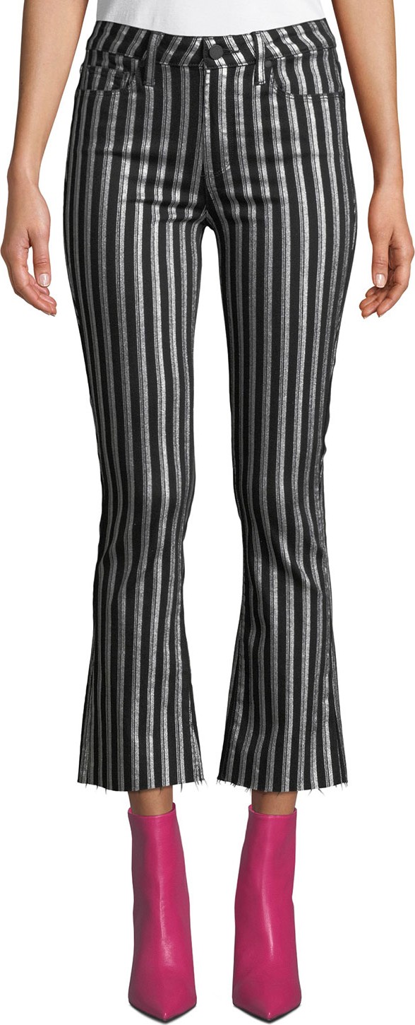 PAIGE Colette Crop Flare Striped Jeans with Raw Hem