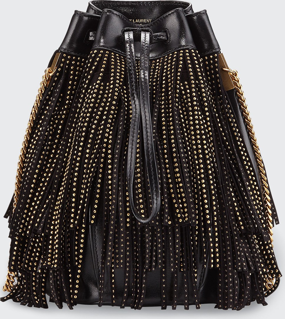 Saint Laurent Talitha Small YSL Monogram North/South Fringe Bucket Bag