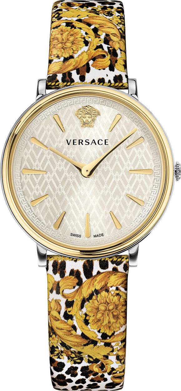 Versace 38mm V-Circle Tribute Leather Watch, Animal/Baroque