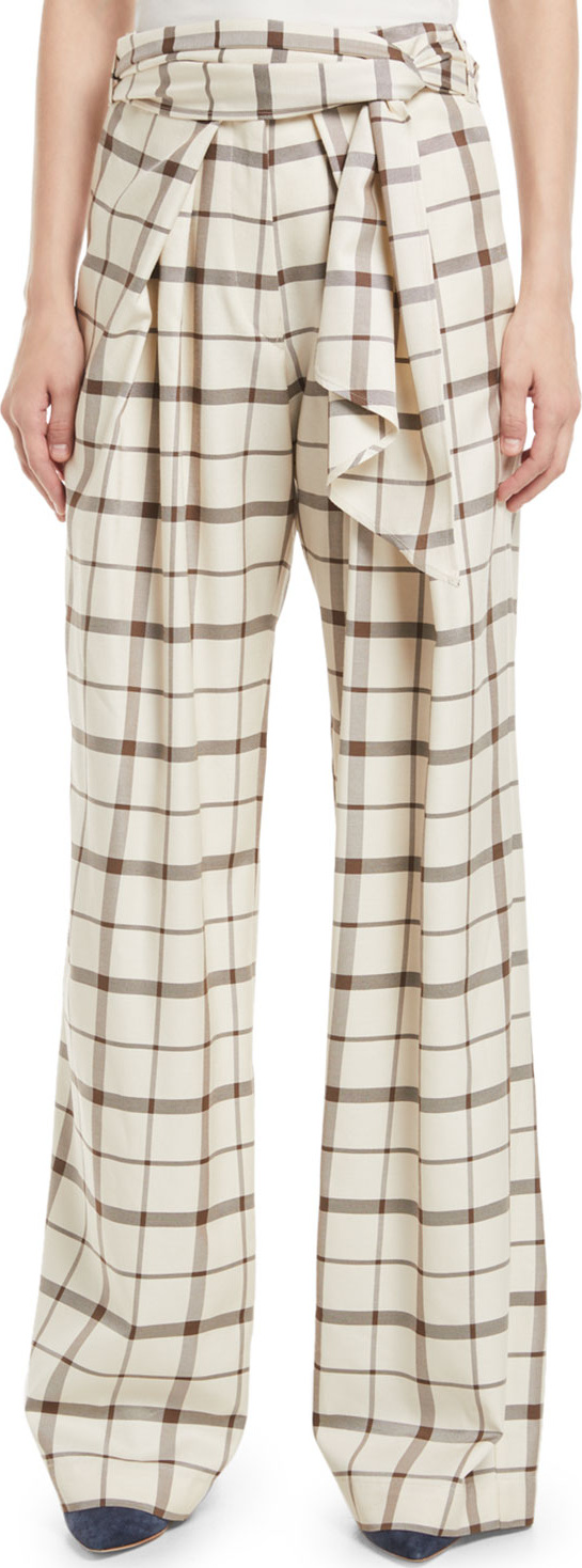 Christian Wijnants Palash Belted Check Wide-Leg Pants