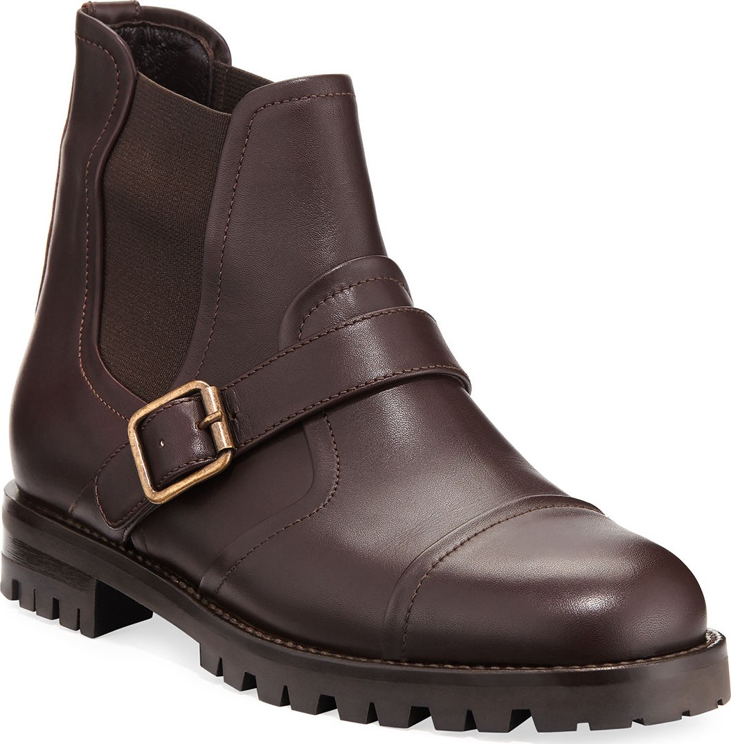 Manolo Blahnik Traba Leather Lug Sole Bootie