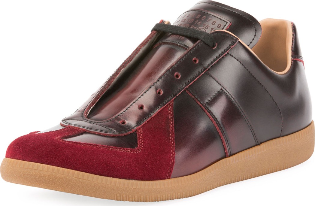 Maison Margiela Men's Replica Burnished Leather Low-Top Sneakers