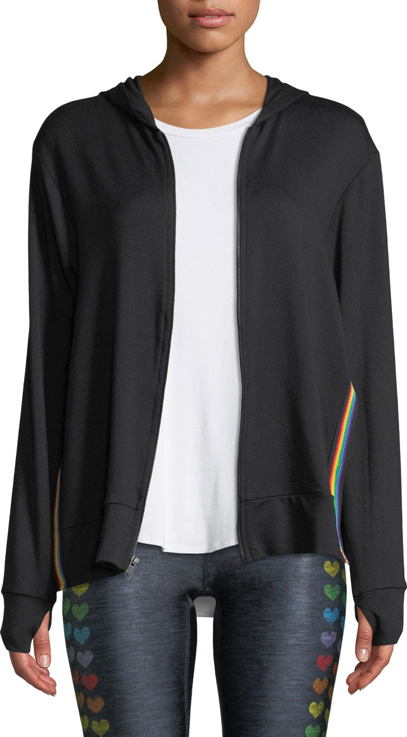 Terez Side-Split Rainbow Trim Hoodie