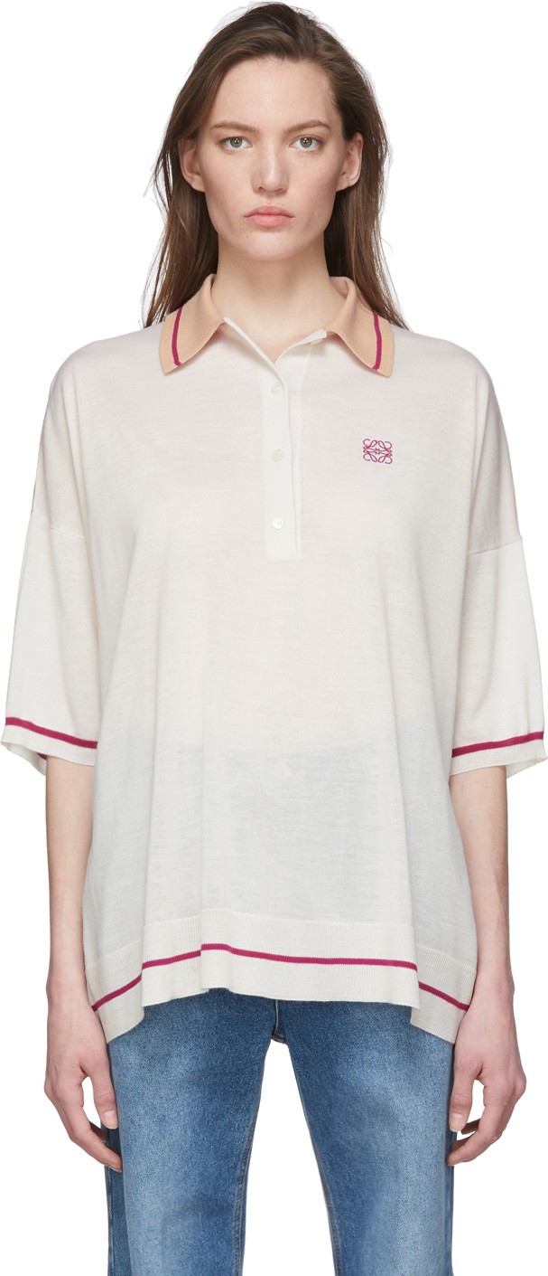 LOEWE Off-White & Pink Cashmere Anagram Polo