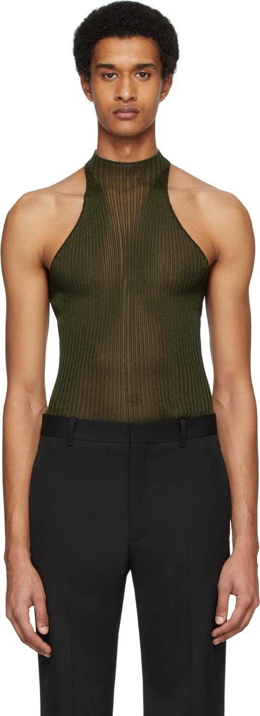 Dion Lee Khaki Corrugated Tank Top