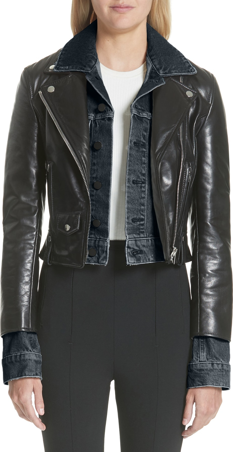 Alexander Wang Denim & Leather Layered Jacket
