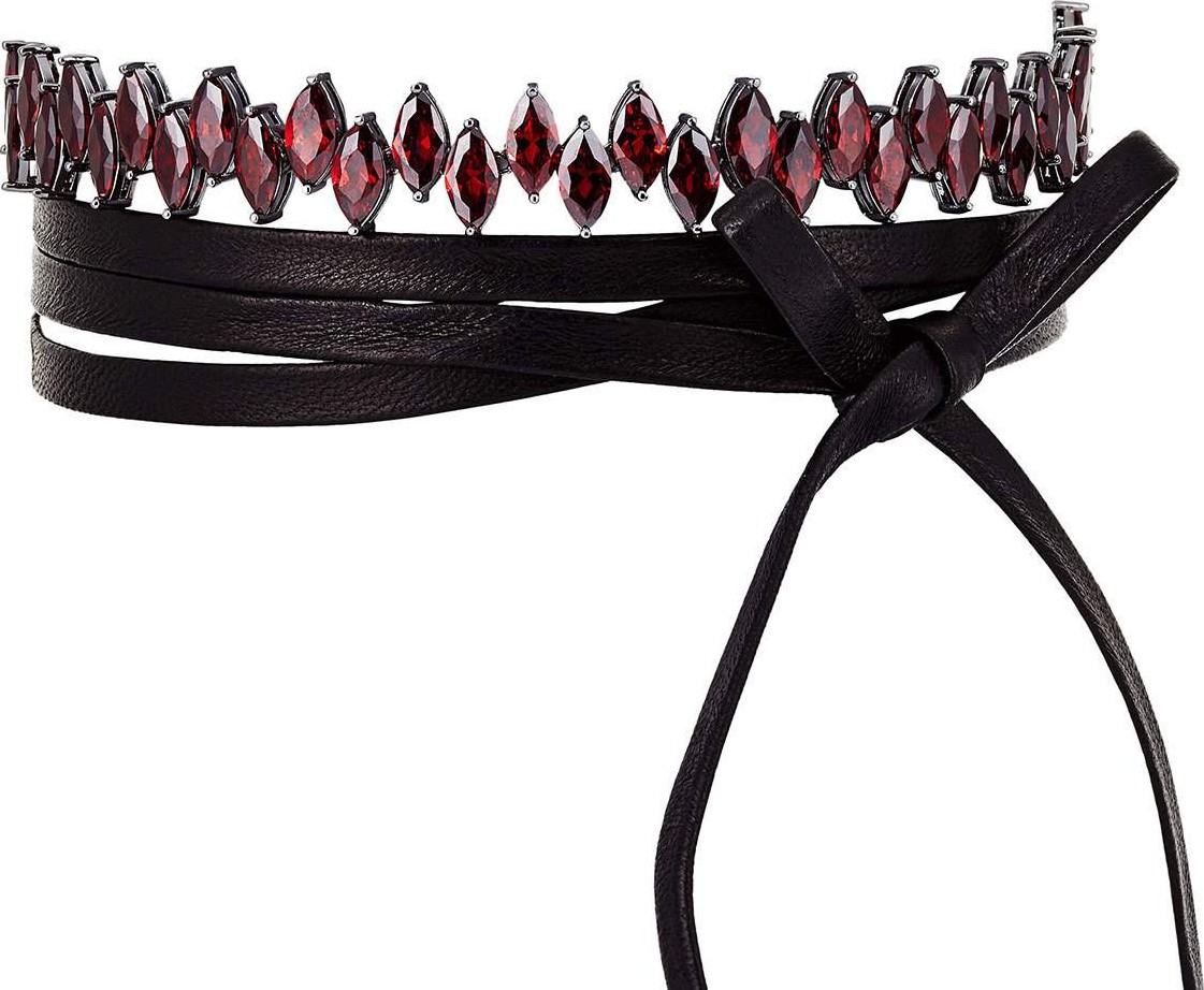 Fallon Monarch Leather & Crystal Choker Necklace