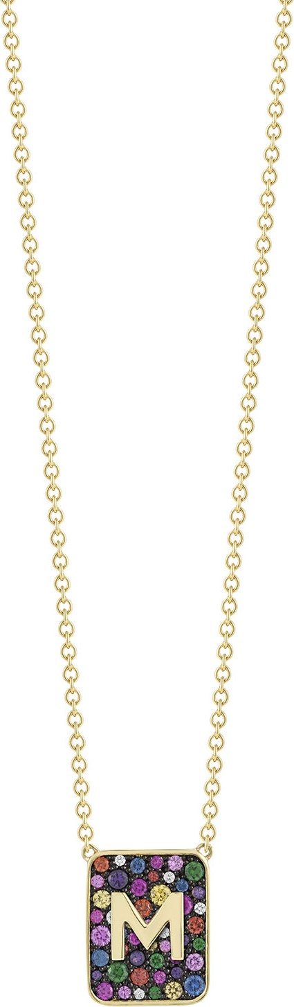 Jemma Wynne Personalized Mixed Stone & Diamond Tablet Necklace in 18K Gold