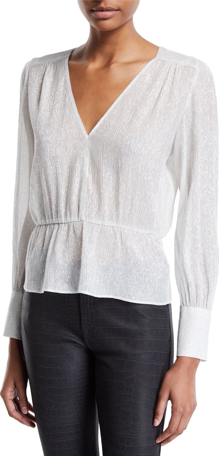 7 For All Mankind Deep V Metallic Peplum Top