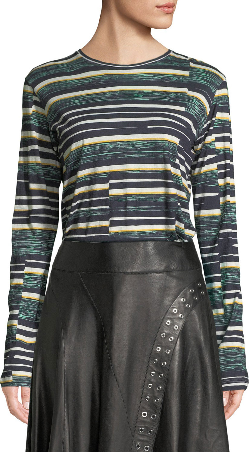 Derek Lam Crewneck Long-Sleeve Abstract Bold-Stripe Top