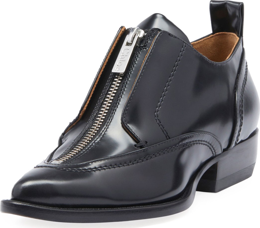 Chloe Rylee Zip-Up Leather Ankle Booties