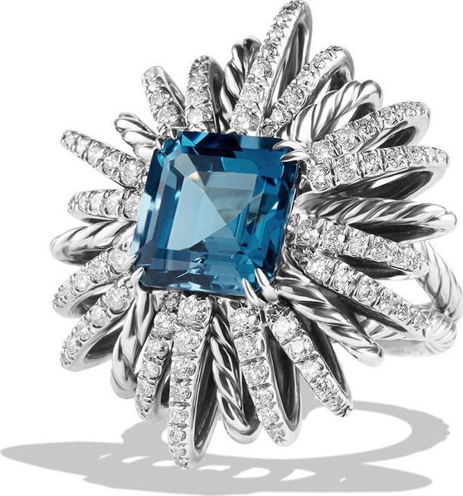 David Yurman 30mm Diamond & Blue Topaz Starburst Ring