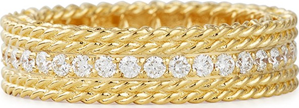 Roberto Coin Princess 18k Gold Petite Ring with Diamonds, Size 6.5