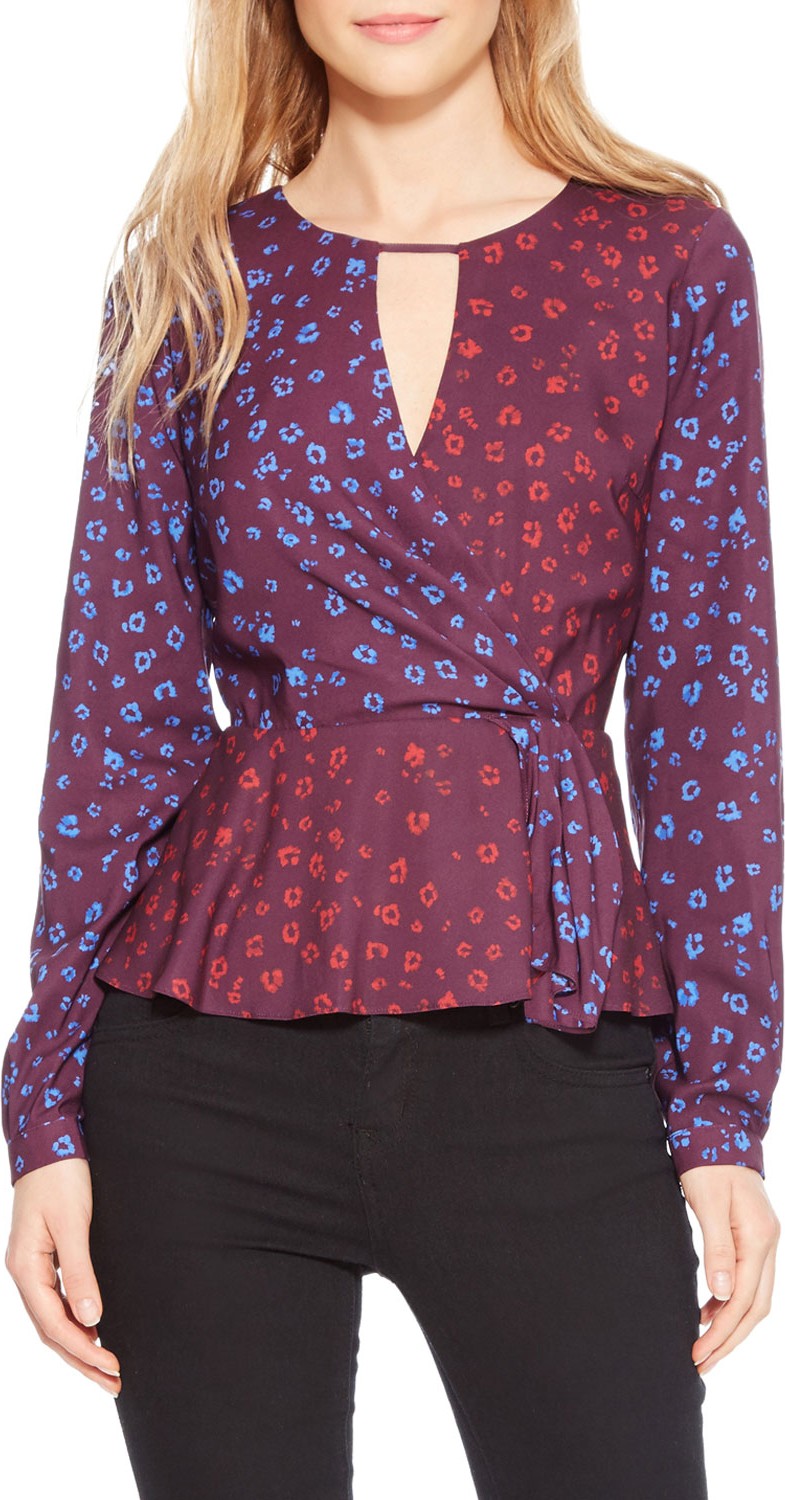 Parker Kat Leopard-Print Wrap Peplum Blouse